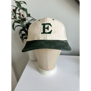 Vintage Style Varsity E Hat Two Tone Straw and Green Suede Brim Baseball Hat